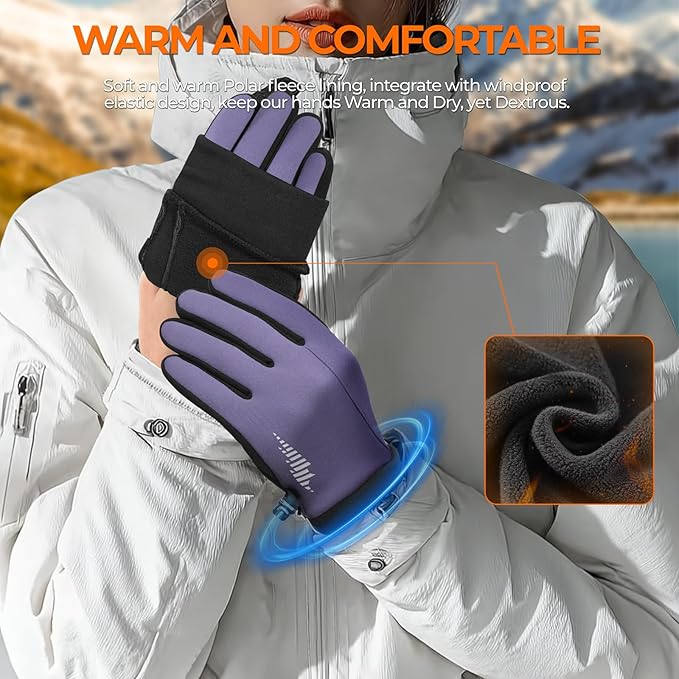 rivmount Winter Gloves Women Men for Cold Weather, Running Driving Cycling, Water-Resistant & Touch Screen, Snow Ski Gloves Liner, Warm Glove for Daily Work & Sports Outdoor