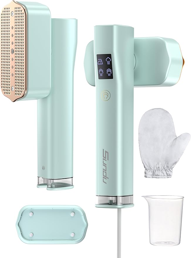 Steamer for Clothes,Sundu Portable 2-in-1 Travel Steamer&Iron,15s Fast Heat-up,100ml Water Tank,Ironing Gloves,25 Min Powerful Continuous Steam,1200W&4 Modes Light Steam Iron for Travel&Home(Green）