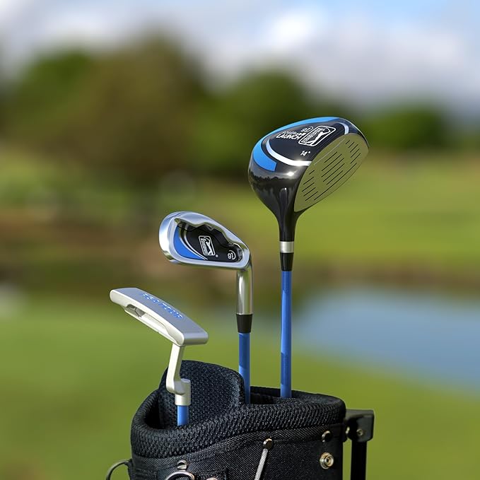 PGA Tour Youth Golf Club Set for Ages 8-12 (4’8”-5’2”) and 12+ (5’2”+), Right and Left-Handed Kids Golf Sets – Beginner Junior Golf Clubs with Lightweight Stand Bag, Mallet Putter, Hybrid, Driver