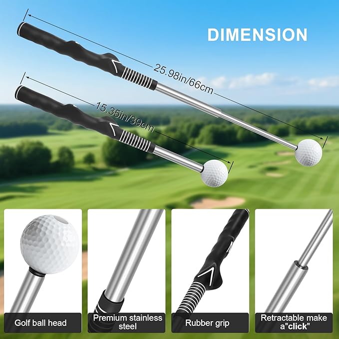 Pro-Level Retractable Golf Swing Trainer - Right-Handed Click Stick Golf Grip Trainer | Practice & Pre-Round Warm-Up Golf Training Aid