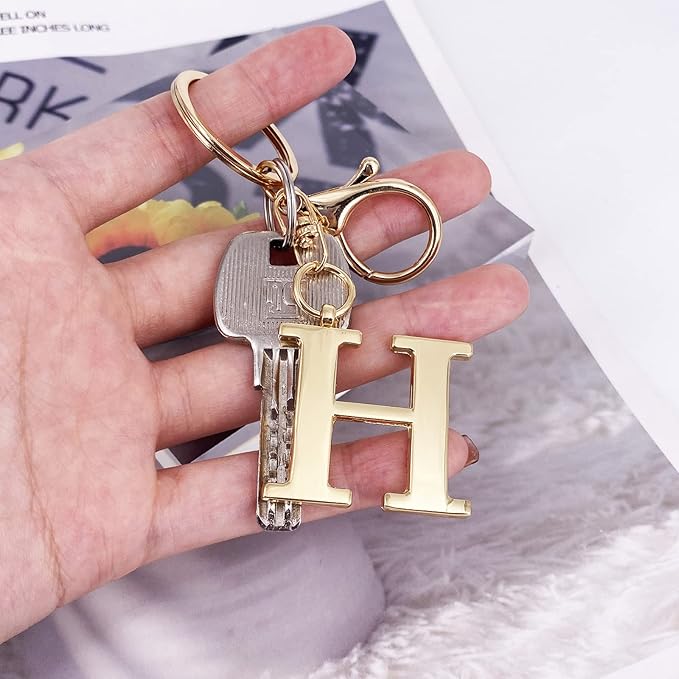 LAXPICOL Gold Letter A-Z Keychain for Women Bag Charms Purse Charms For Handbags Metal Alphabet Initial Letter Keychain