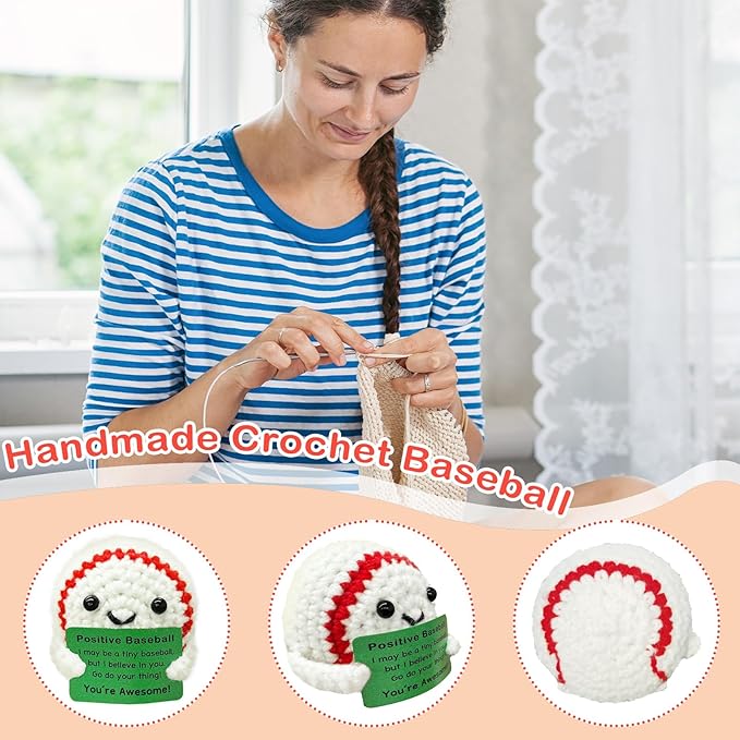 Funny Crochet Mini Baseball Gift for Baseball Lovers,Birthday Gifts for Men Women Baseballs Players Emotional Support Crochet