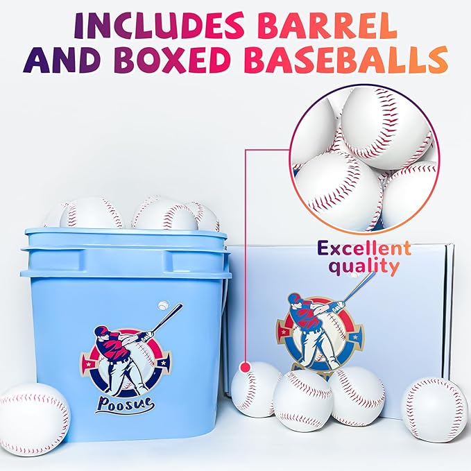Youth 8U T-Ball Safety Baseballs - Reduced Impact Soft Practice Balls for Kids, League Play & Training Drills (Bucket of 24, Unmarked for Autographs, Hitting, Batting, Fielding)