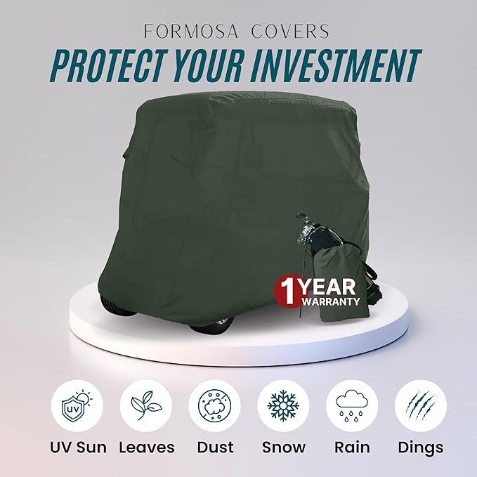 Golf Cart Cover 4 Seater roof up to 80" L Green, fits EZGO, Club Car and Yamaha G/YDR Model