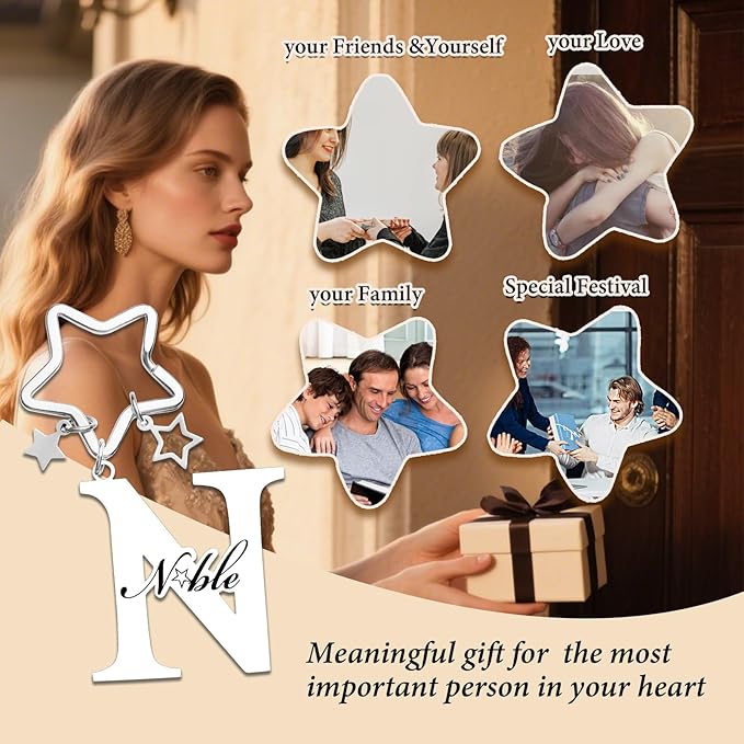 Qunrwe Stainless Steel Initial Letter A-Z Keychain,Inspirational Gifts for Women Men Friends Daughter Son Sister Dad Mom