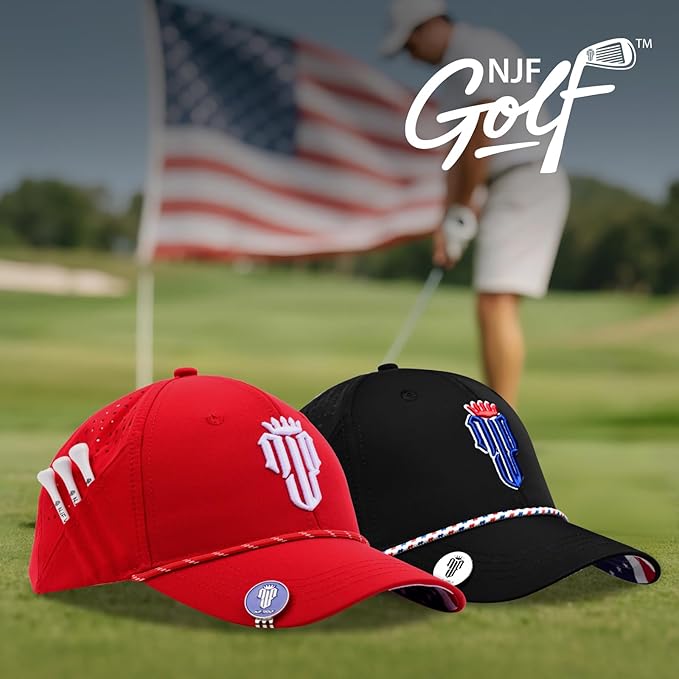 NJF Golf™ Hat Men - Breathable Mens Golf Hats, Adjustable Rope Snapback Cap, Convenient Cap with Tee Holder