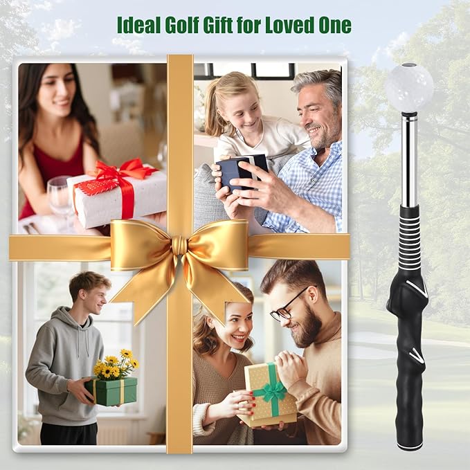 Retractable Golf Swing Trainer - Golf Swing Training Aid with Arm Band,Golf Grip Trainer ＆ Practice Gifts ＆ Swing Tempo Click Stick Right-Handed Training Aid for All Golfers,Indoor & Outdoor Use