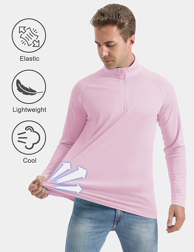 CRYSULLY Men's Long Sleeve 1/4 Zip Shirts Sun Protection Pullover UPF 50+ Rash Guard Running Lightweight T Shirt