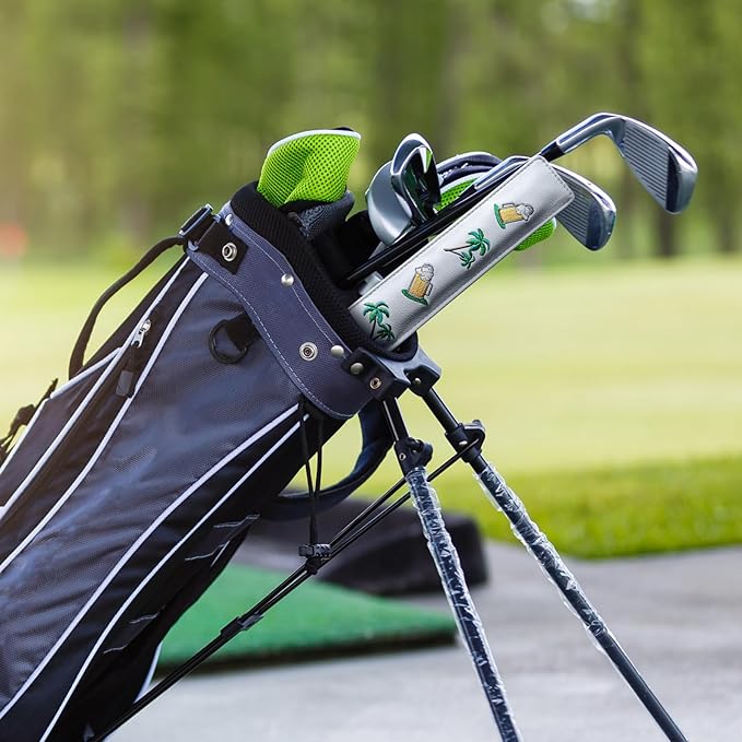 FINGER TEN Golf Alignment Stick Cover Headcover Rods Holder Case Leather 14''× 2'' in USA Black White Green Hold at Least 2 Sticks