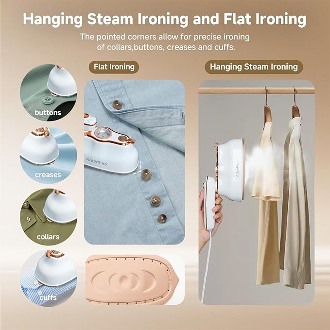 Steamer For Clothes, Steamer ＆ Iron 2 In 1,Portable Handheld travel Steam,1200W 15s Heat Up for Travel Size,Wrinkle Remover,200ml Tank,3 Modes for dress shirts for home travel,White,120V