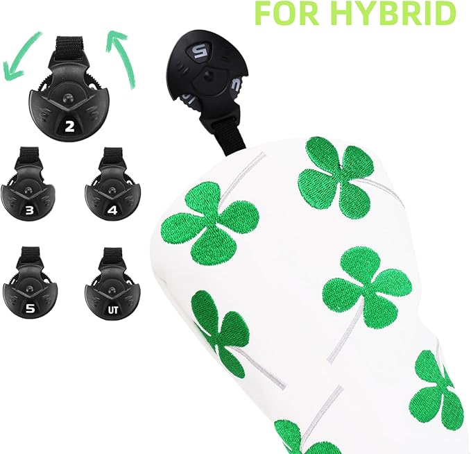 Golf Club Head Covers, 1pc Driver Headcover Fairway Wood Head Cover Hybrid Headcover or 3pcs Golf Headcovers Set 1 F H, Lucky Clover Golf Club Covers for 3 Wood, Drivers, Hybrids