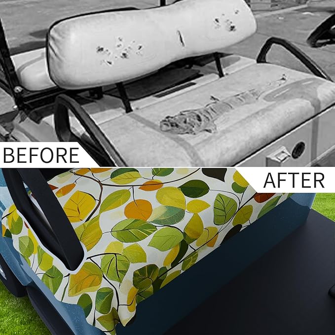 AQQA Golf Cart Seat Covers, Tropical Palm Leaf-Boho-Marble Microfiber Golf Cart Seat Blanket, Golf Blanket, Golf Accessories, Golf Cart Seat Towel Fits All 2-Seat Golf Carts, 55"x 32"