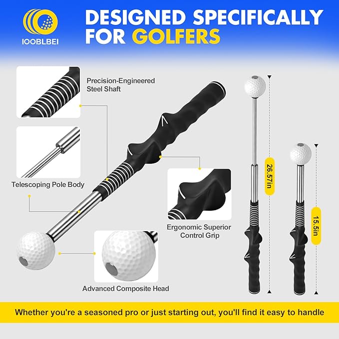 Retractable Golf Swing Trainer, Golf Training Aid & Golf Grip Trainer for Right-Handed Golfer, Strength & Tempo Stick Training, Golf Accessories for Beginners Chipping Hitting Practice