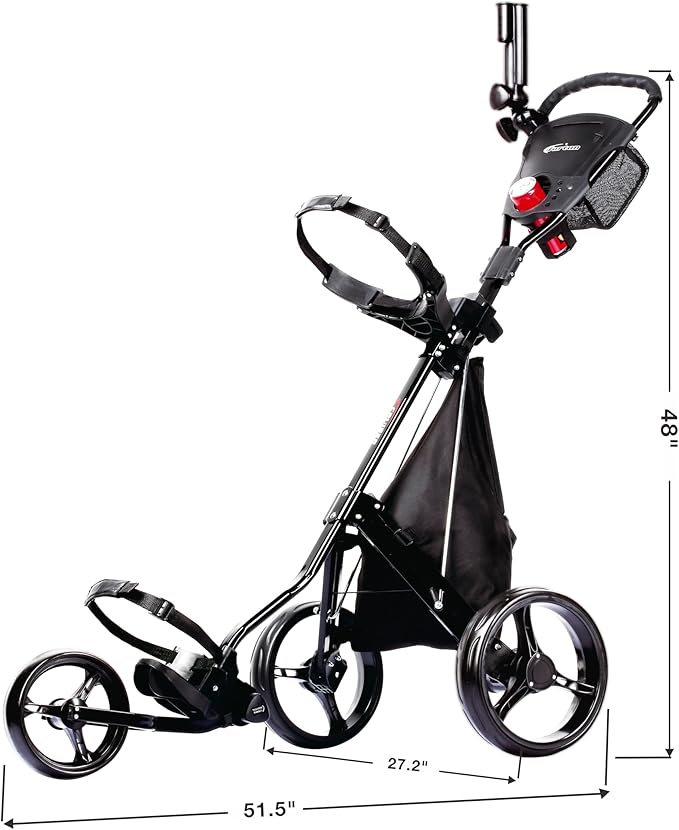 PRECISE Cruiser 3-Wheel Golf Push Cart with Stabilizer Rods & Foot Brake – Lightweight Folding Golf Trolley with Ergonomic Handle, Detachable Storage Bag & Scorecard Holder