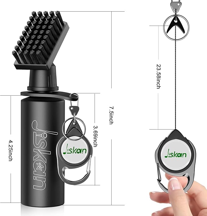 Pro Golf Club Cleaner Brush Golf Groove Sharpener Tool with Retainer Clip and Squeeze Water Bottle 7.5 Inches Holds 4 Ounces of Water, Essentials Golf Bag Accessories Best Golf Gifts for Men