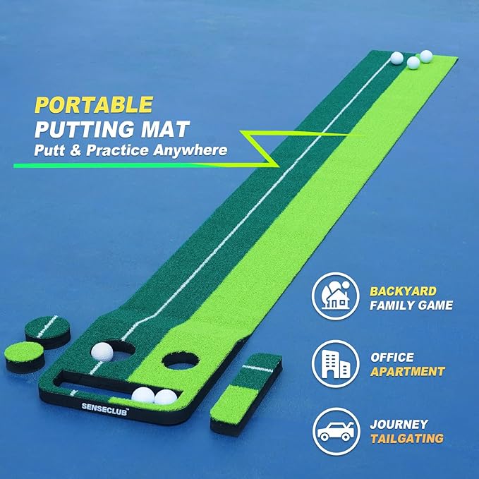 Indoor Putting Green Game, Foldable Putting Mat Golf Game Set, Golf Gifts for Men - 1x8 Ft