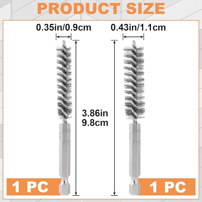 2pcs Golf Club Head Hosel Brush, Stainless Steel Bore Wire Brush with Hex Shank Handle, Golf Club Shaft Ferrules Cleaning Tool for Electric Drill- Silver