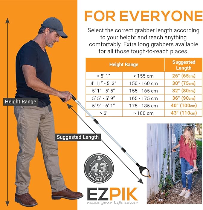 EZPIK Pro 43" Foldable Grabber Reacher Tool for Seniors - Grabbers for Elderly Reaching Tool Heavy Duty Pickup Trash Picker Upper Equipment - Claw Grabber Stick for Reaching Aids, Weed Gripper
