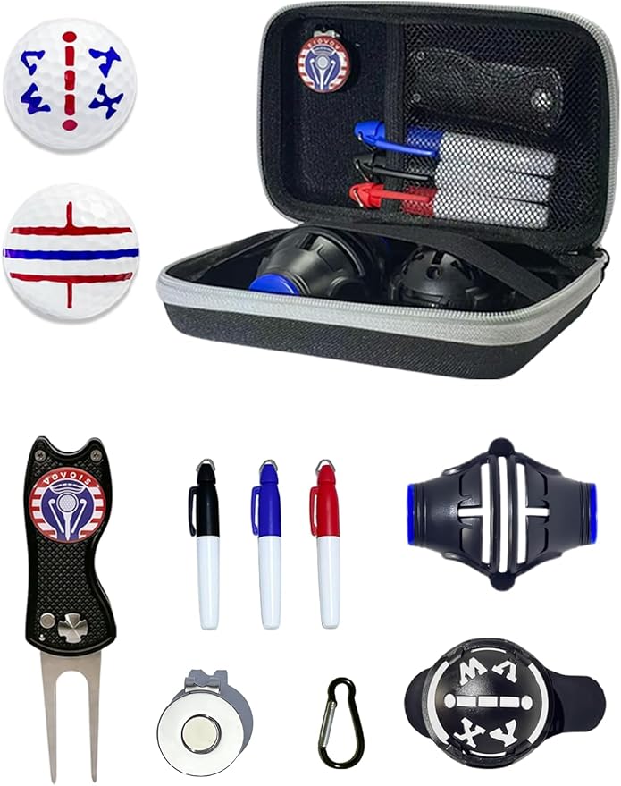 Golf Ball line Marker Tool and Divot Tool Kit- Golf Ball Marker Stencil,Golf Ball Alignment Marking Tool,Golf Present,Golf Starter kit,hat Clip,Golf Bag Accessories,Golf Ball Stamps Substitute