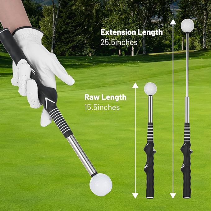 Retractable Golf Swing Trainer – 2025 Golf Gifts with Arm Band,Training Aid for Grip Correction, Swing Click Feedback & Arm Connection,For Right & Left-Handed Golfers,Indoor & Outdoor Practice