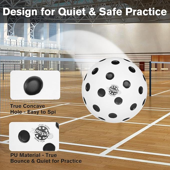 Silent Pickleball Balls, 6 Pack of Quiet Foam Ball for Indoor & Outdoor Pickle Ball Practice, Noise Reducing Soft Pickleball Practice Balls with 40 Simulated Concave Holes