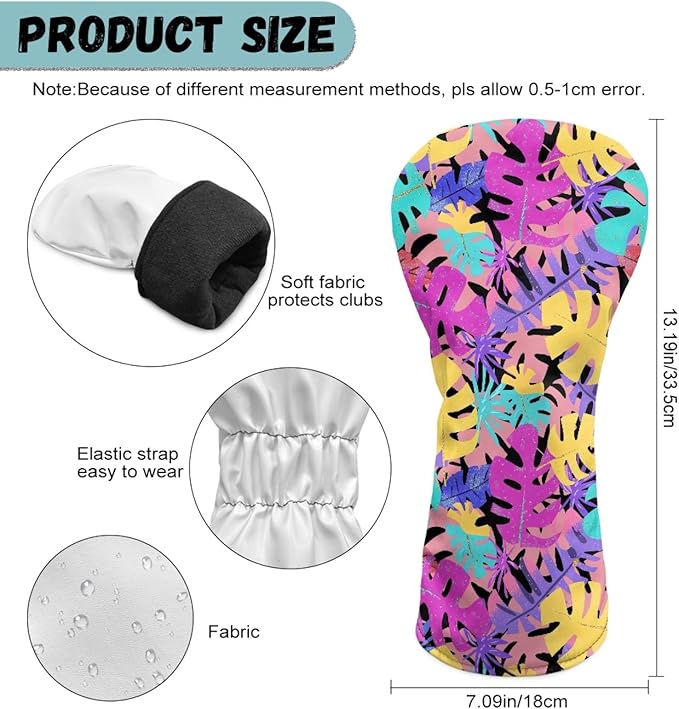 Golf Club Head Covers for Club Protective, Waterproof PU Leather Driver Fairway Wood Hybrid Head Cover