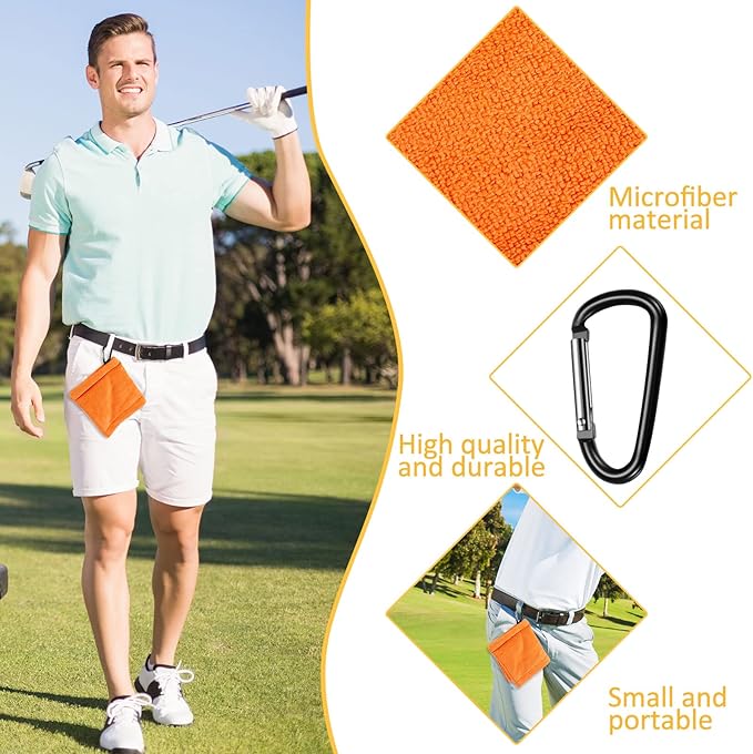 Flutesan 3 Pieces Golf Ball Towel 5.5 x 5.5 Inch, Wet and Dry Small Pocket Towel with D Clip Portable Golf Ball Cleaner Accessories for Men Women Course Exercise