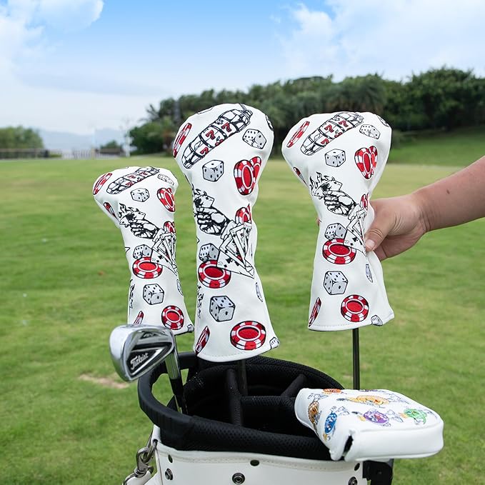 Golf Club Headcover for Driver Covers, Fairway Wood Covers, Hybrid Covers Pocker Style Premium Leather 3 Wood Headcover Set with Interchangeable No. Tags