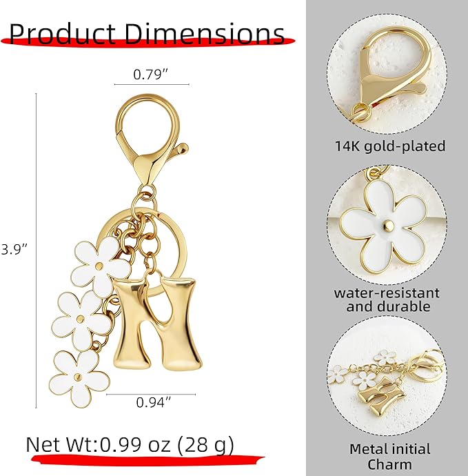 Gold Bubble Heart, Cherry, Bow & More Designs Letter Initial Keychain Bag Charms – Cute Purse Charms for Handbags