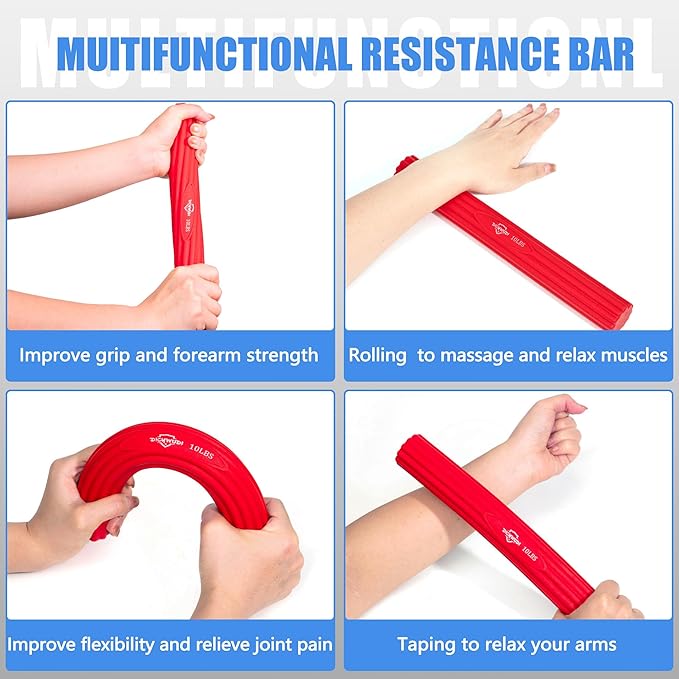 Flex Therapy Bar and Grip Strength Trainers set, Physical Therapy & Resistance Bar for Golfers Elbow, Tendinitis, Wrist,Forearms Pain, Improve Grip Strength and Relieve Pain