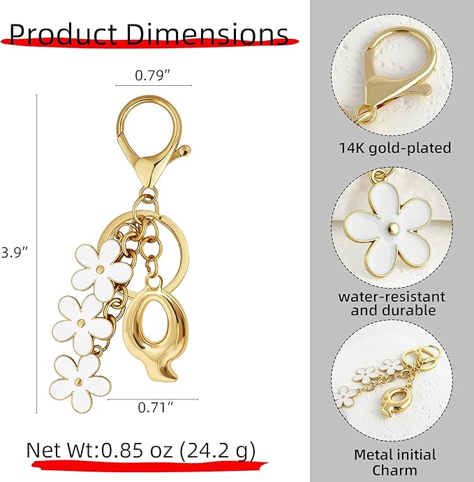 Gold Bubble Heart, Cherry, Bow & More Designs Letter Initial Keychain Bag Charms – Cute Purse Charms for Handbags