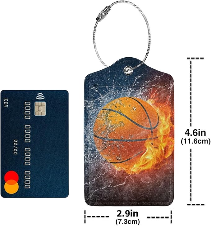TSA Approved Luggage Tags for Suitcases Basketball Water and Fire 2 Pack Funny Leather Carnival Cruise Airport Cute Travel Name Tags Golf Bag tag Ships Essentials Privacy Cover ID Label for Women Men