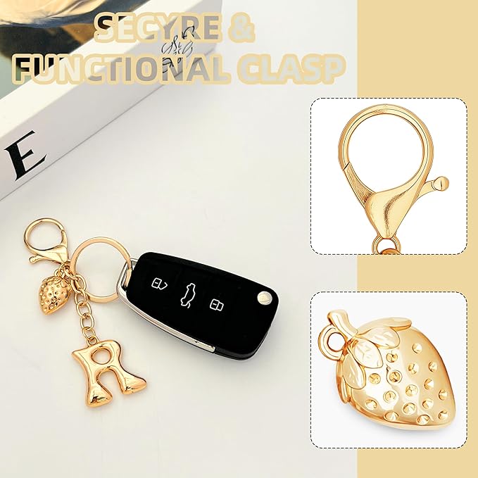 Gold Bubble Heart, Cherry, Bow & More Designs Letter Initial Keychain Bag Charms – Cute Purse Charms for Handbags