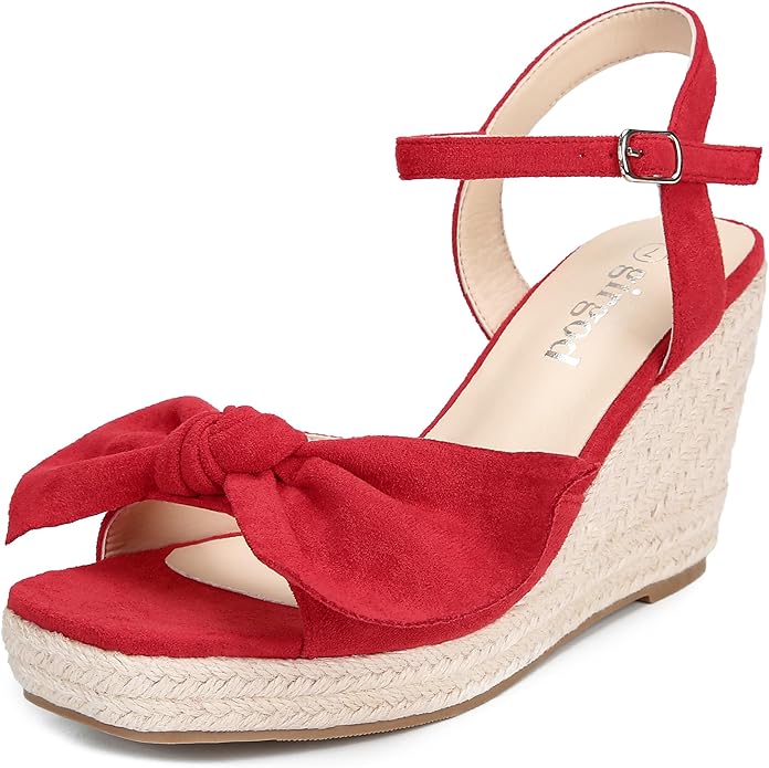 girgod Espadrilles Wedge Sandals for Women Bow Platform Wedges Heels Open Toe Ankle Strap Summer Wedding Wedges