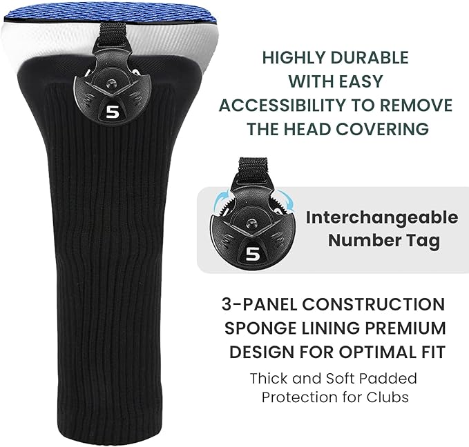FINGER TEN Golf Club Head Covers Woods Hybrids 1/2/3/4 Pack, Headcovers Men Women 3 5 7 X with Interchangeable Number Tag, Fit All Wood Hybrid Clubs