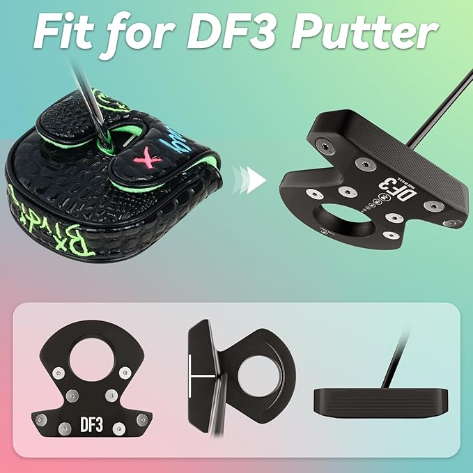 Craftsman Golf DF3 Putter Cover Golf Headcover Center Shaft Birdie Design OZ1 Headcover Mallet Putter Cover with Magnetic Closure for Driver Mid Mallet Putter Heel Shafted