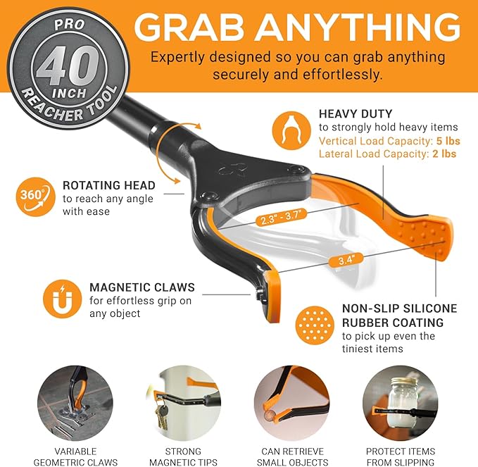 EZPIK Pro 40" Extended Grabber Reacher Tool for Elderly, Trash Hand Grabber Pickup Sticks for Seniors, Foldable Gripper Claw Pickup Tool, Hand Extension Magnetic Folding Tongs