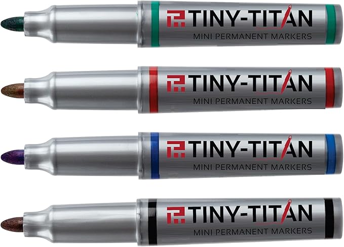 Tiny-Titan Mini Markers - Keychain Clip Golf Ball Marker - Clip On Nurse's Badge - Fine Point - Assorted Red, Blue, Green, Black - 4 Pens Per Pack