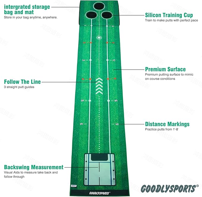 New Portable Golf Putting Mat, Mini Golf - Putting Green Indoor + Putting Green Outdoor - Putting Mat with 3 Balls + Retractable Push Rod (Youth) - Putting Matt for Indoors, Golf Gifts for Men Kids
