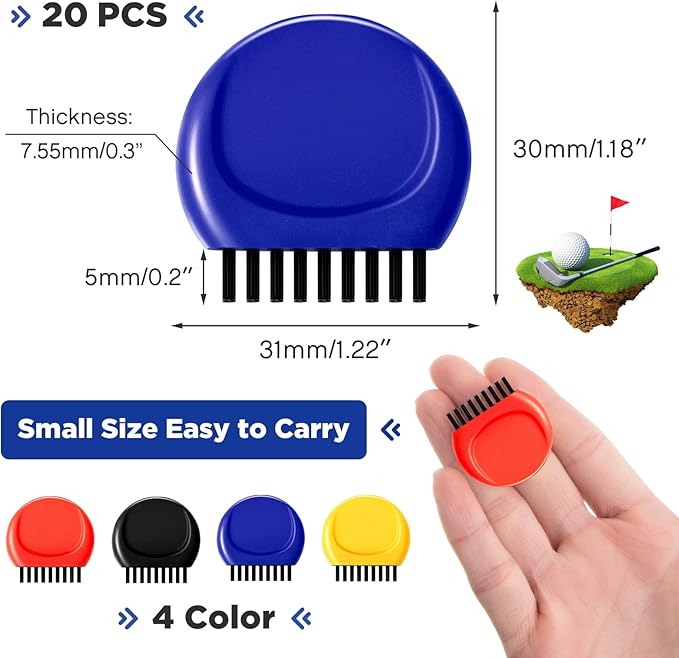 Nuanchu Pocket Golf Brushes - Mini Golf Club Groove Cleaner for Heads, Balls and Shoes - Black, Red, Blue, Yellow