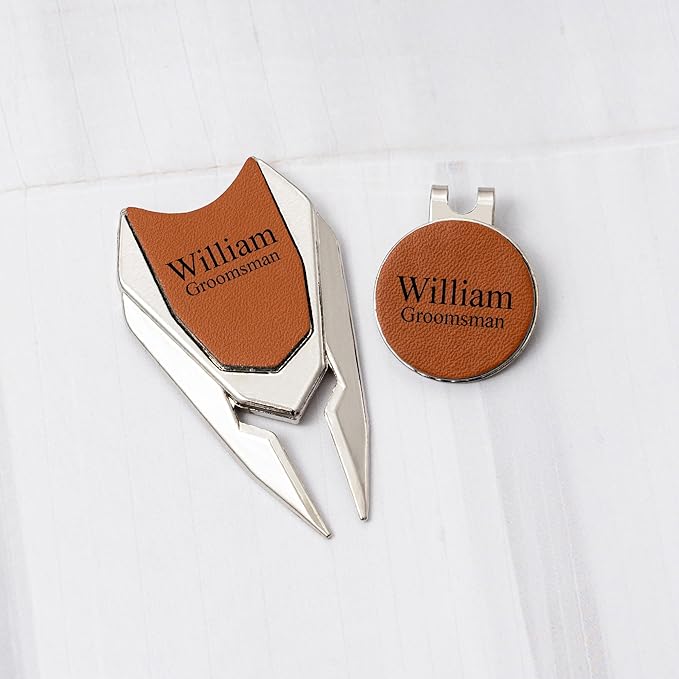 Personalized Leather Divot Repair Tool Set, Custom Golf Ball Marker for Men, Engraved Golf Turf Tools Gift for Dad Golfer