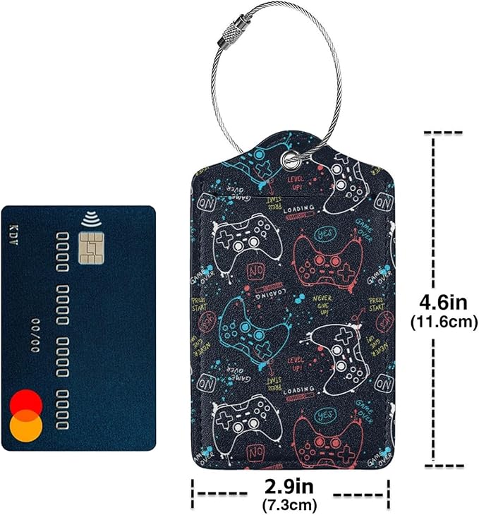 2 Pcs Gamer Luggage Tag for Suitcase Cute Gamepad Player Tags Birthday Gifts for Men Women Kids Boy Girl Travel Identifiers Privacy Cover ID Label with Steel Loop