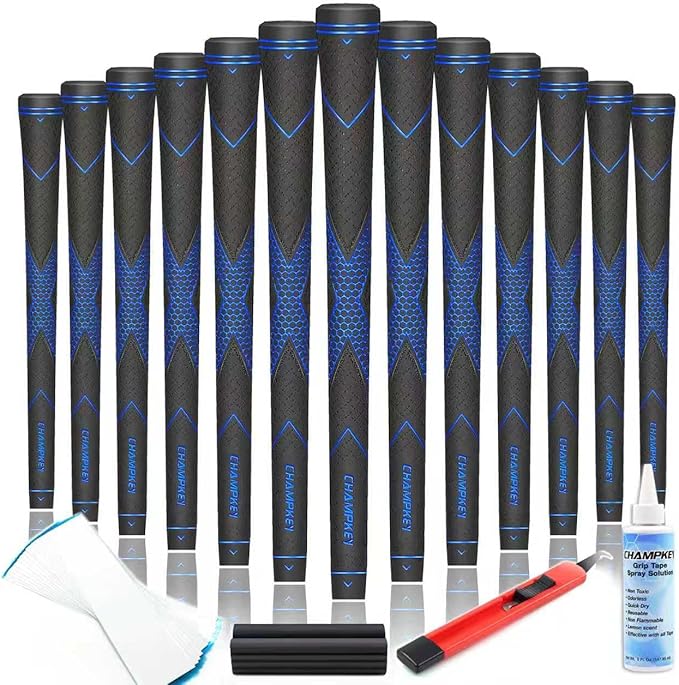 CHAMPKEY Premium Rubber Golf Grips 13 Pack | High Traction and Feedback Rubber Golf Club Grips | Choose Between 13 Grips with 15 Tapse and 13 Grips with All Kits