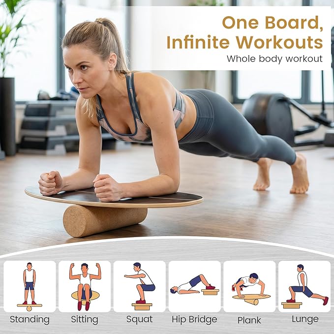 GYMAX Balance Board for Adults, 330LBS Wobble Boards with Storage Rack, Wooden Exercise Balancing Stability Trainer for Improve Balance, Surfing, Skate, Yoga, Skateboarding