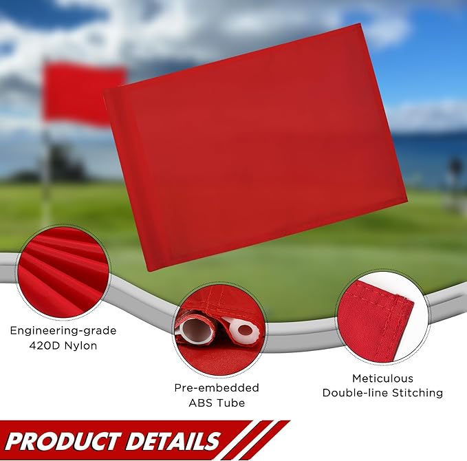 KINGTOP Golf Flag 20x14 Inch - Plain Red, 420D Nylon, Tube Inserted - Standard Putting Green Flags for Backyard Practice, Golf Courses, Country Club, 1-Pack