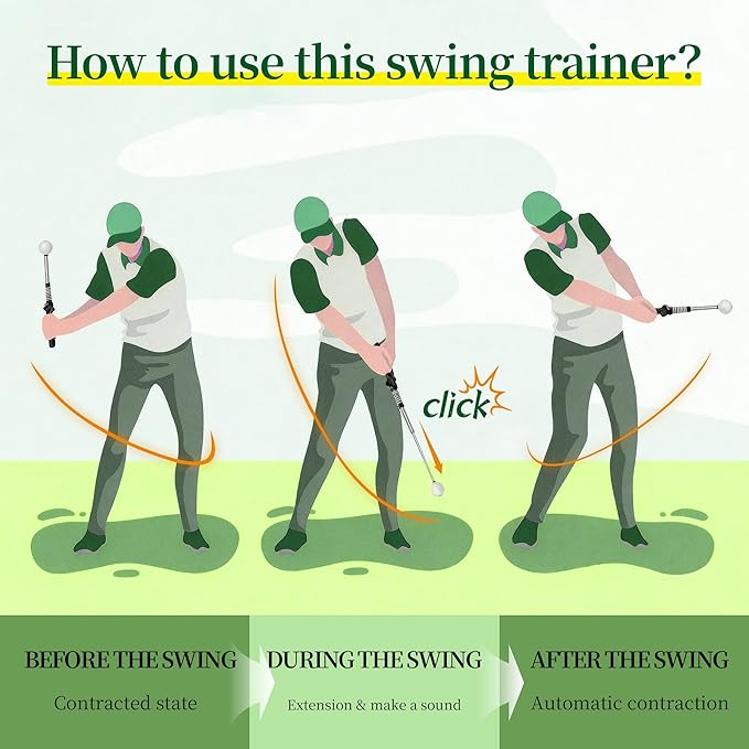 Retractable Golf Swing Training Aid, Portable Golf Swing Trainer for Warm Up Right-Handed Click Stick Golf Grip Trainer with Rhythm Click Sound, Golf Accessories for Beginners, Indoor Outdoor Practice