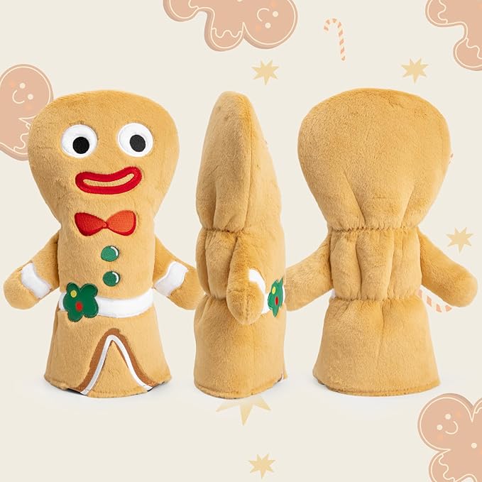 Golf Club Head Covers, Plush Gingerbread Man Golf Driver Covers Fairway Wood Hybrid Head Covers with Interchangeable Tags Advanced Embroidery 3 Wood Headcover Set