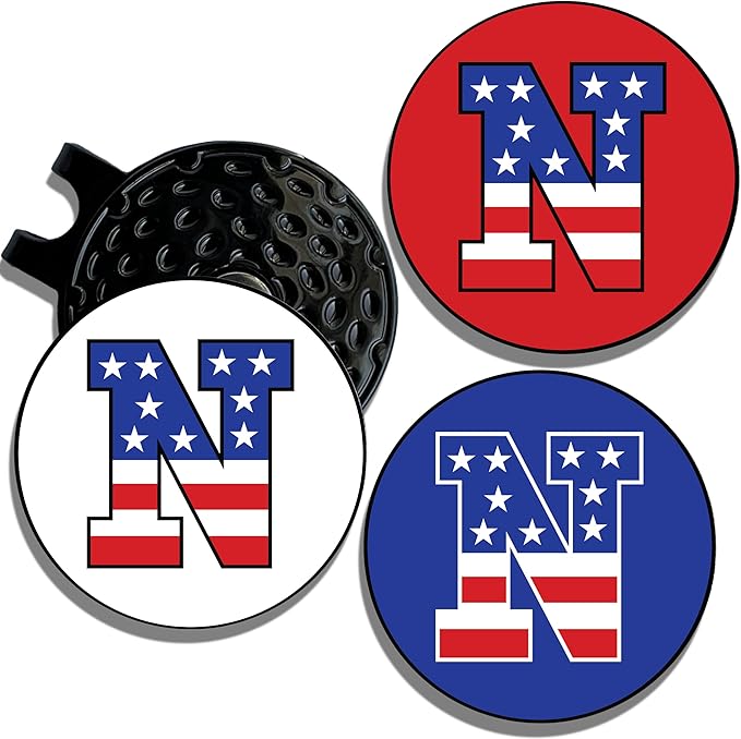 Wolf Golf Towels Golf Ball Marker Hat Clip | USA Monogram | 1 Magnetic Clip + 3 Ball Markers | Patriotic Golf Accessories for Men & Women