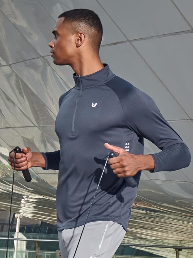NORTHYARD Quarter Zip Pullover Men Running Shirt Long Sleeve Moisture Wicking Quick Dry Athletic Workout Shirts