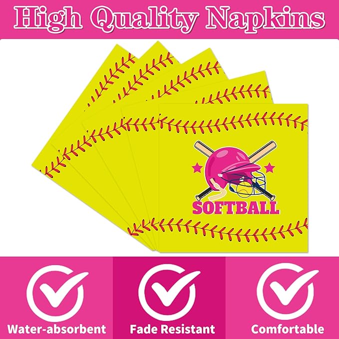 Softball Party Napkins Decorations, Disposable Paper Softball Napkins Supplies Pack of 50, Sports Baby Shower Birthday Party Decor Size 6.5 Inch